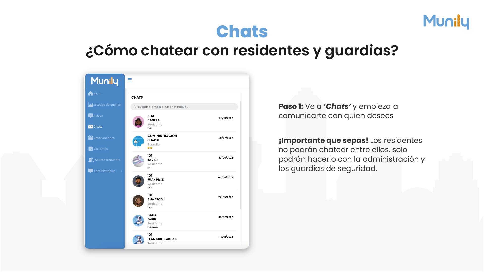 Screenshot from the guide: Chat with residents or security guards 📲